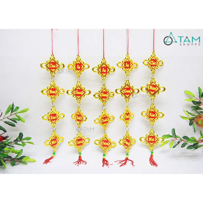 Set 5 dây khánh vuông họa tiết vòng in chữ treo Tết (25cm) T-PKTMD-62