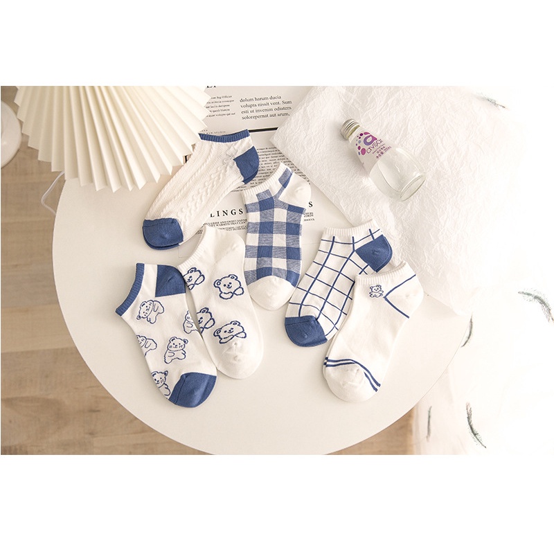 Set vớ nữ 5 đôi kèm túi tất cổ ngắn nhiều hình cotton phong cách hàn quốc covolacotat