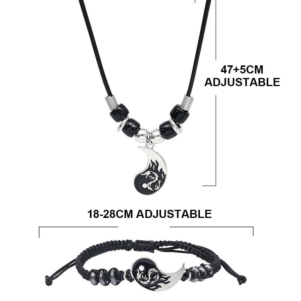 Bộ 2 Vòng cổ Hình Rồng Màu Trắng Đen Phong Cách Retro Thời Trang