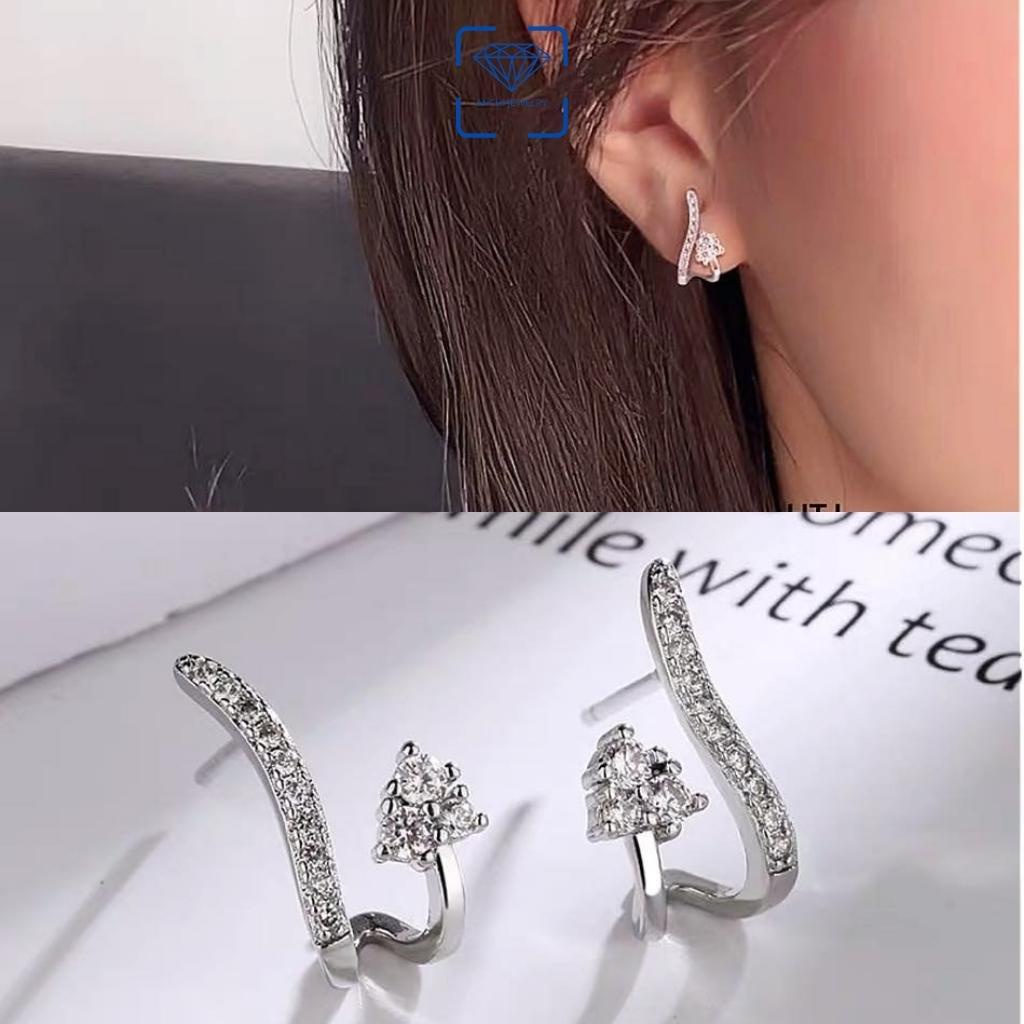 Bông tai nữ ôm vành đính đá, chuẩn bạc ta - Anchi jewelry
