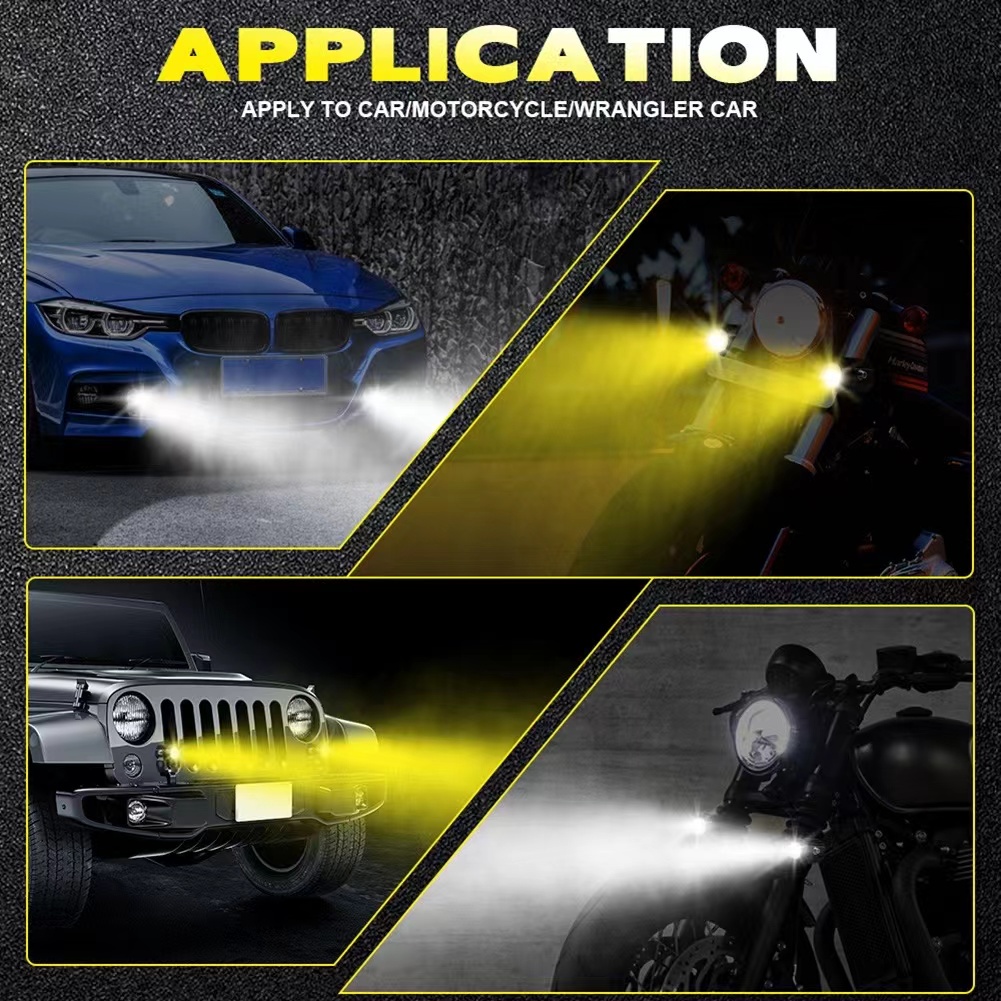 Đèn trợ sáng mini 2 nhiệt màu viền đỏ - tặng kèm công tắc H&amp;L