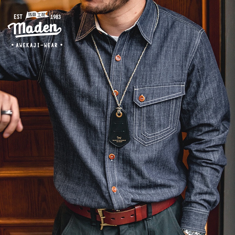 Áo sơ mi Maden denim dài tay phong cách retro Mỹ mới 2022 dành cho nam
