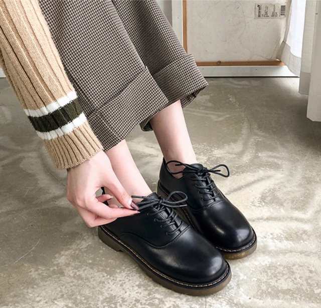 Giày Classic kiểu Anh sinh viên nữ yêu thích vintage cổ điện kiểu Nhật đế bằng