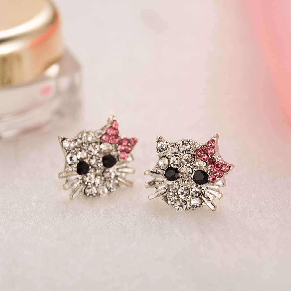 Bộ 4 Món Gồm Dây Chuyề/ Khuyên Tai/ Nhẫn Hình Hello Kitty