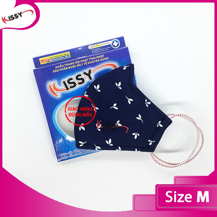 Khẩu trang vải 3 lớp Kissy người lớn size M cho nữ họa tiết hoa cúc trắng nền xanh chống nắng và chống bụi mịn hiệu quả