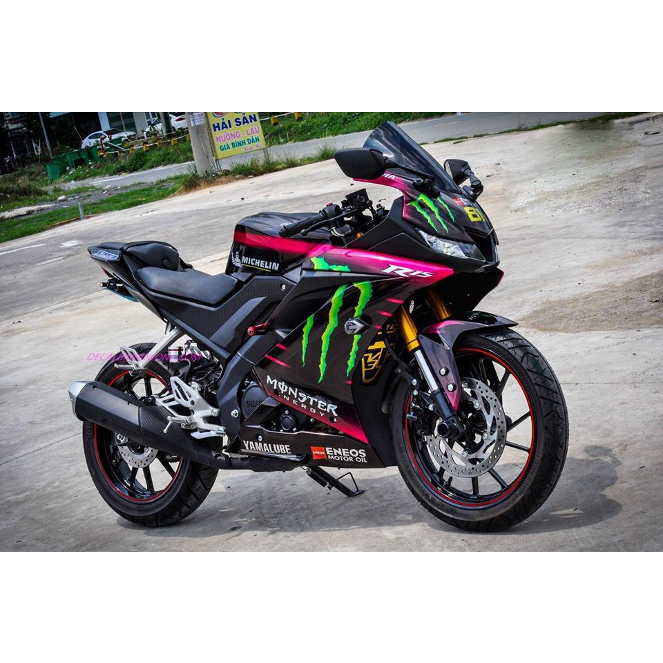 Tem trùm xe máy Tem trùm r15 v3 monster đen tím - tem xe máy r15 v3 monster thiết kế theo yêu cầu - 