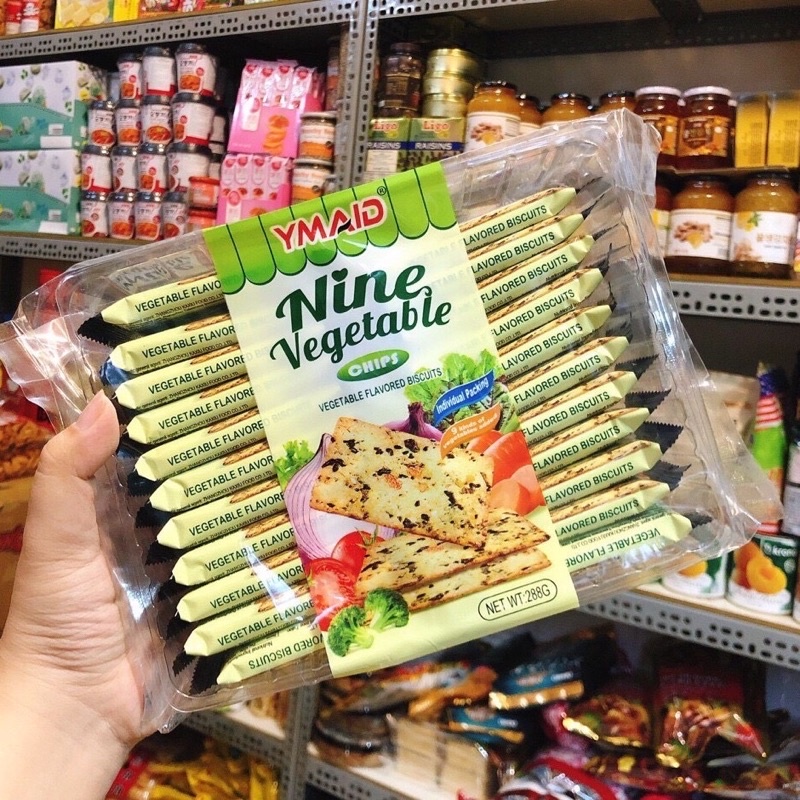 [FREESHIP]Bánh hoa quả quy xốp Nine Vegatable biscuits YMAID túi 288gr (22 gói)