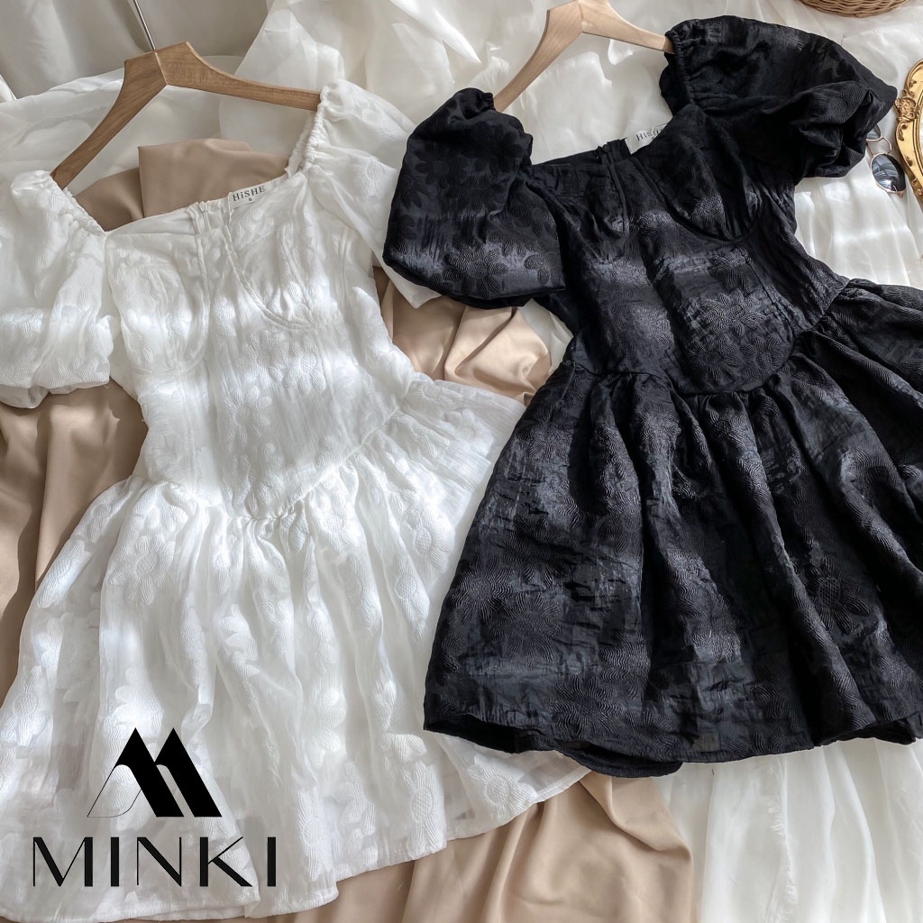 ĐẦM GẤM HOA NỔI ĐEN TRẮNG - CHẤT LIỆU CAO CẤP - MÀU ĐEN / TRẮNG | BigBuy360 - bigbuy360.vn