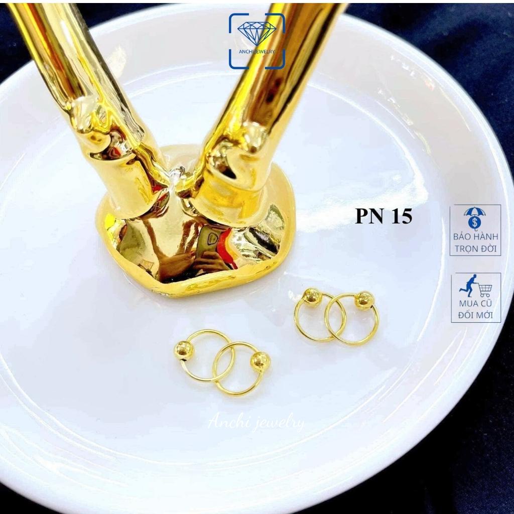 Khuyên tai tròn trơn đơn giản, có giấy bảo đảm của tiệm Anchi jewelry