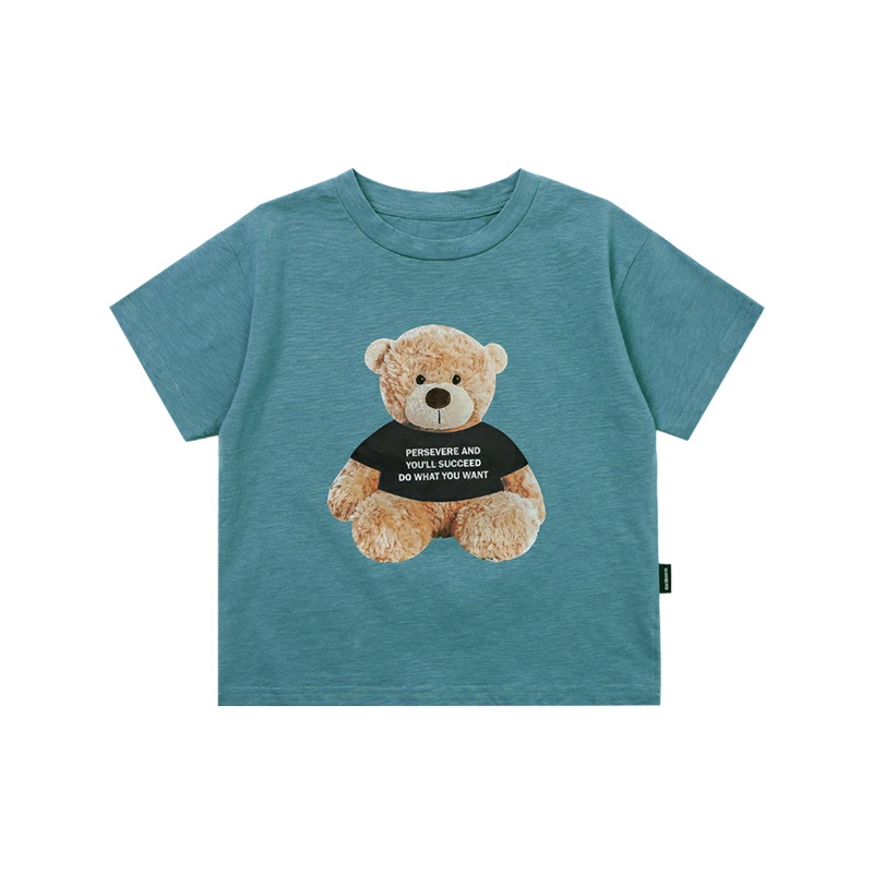 Áo cotton 4 chiều cho bé FUHA, áo cộc tay in 3D hình Gấu dễ thương