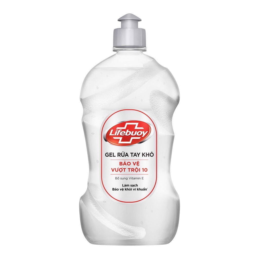 Gel rửa tay khô sạch siêu nhanh Lifebuoy Bảo Vệ Vượt Trội 10 (Chai nắp bạc 500ml)