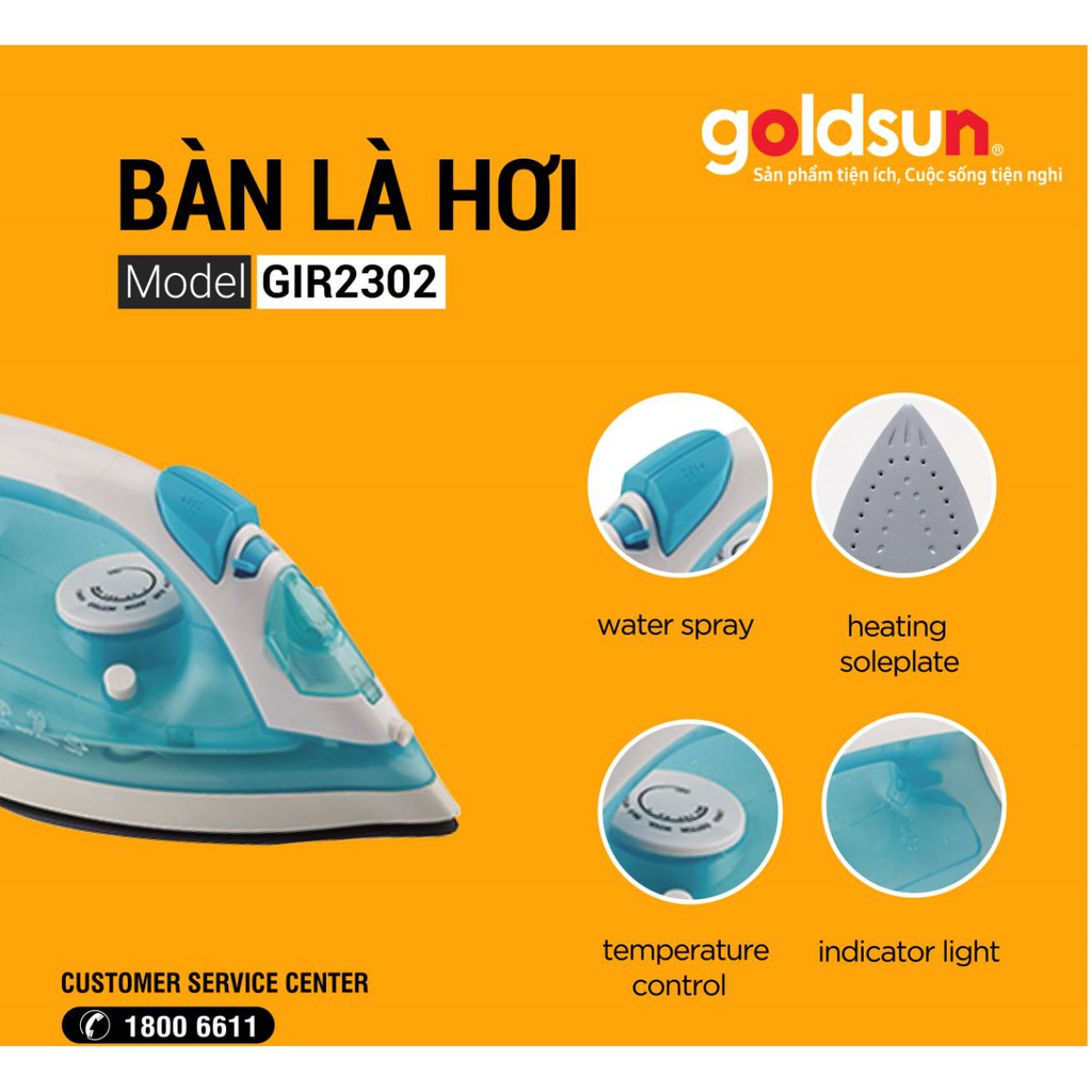 Bàn ủi hơi Goldsun GIR2302 Công suất 2000W Bảo hành 12 tháng