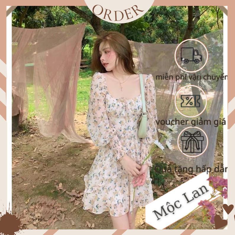 (MộcLan ORDER) Đầm xoè voan hoa nhí ulzzang tiểu thư công chúa xinh xắn/Váy bánh bèo trễ vai vintage retro - hàng chuẩn | BigBuy360 - bigbuy360.vn
