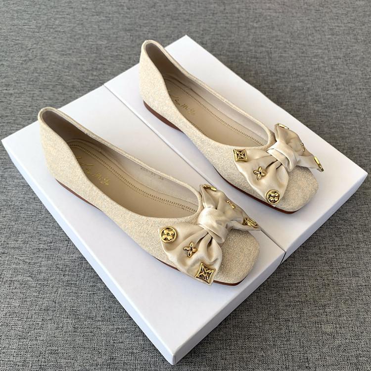 Giày Búp Bê Đế Mềm Mũi Vuông Đính Nơ Thời Trang Xuân Thu 2022 Size 32-44