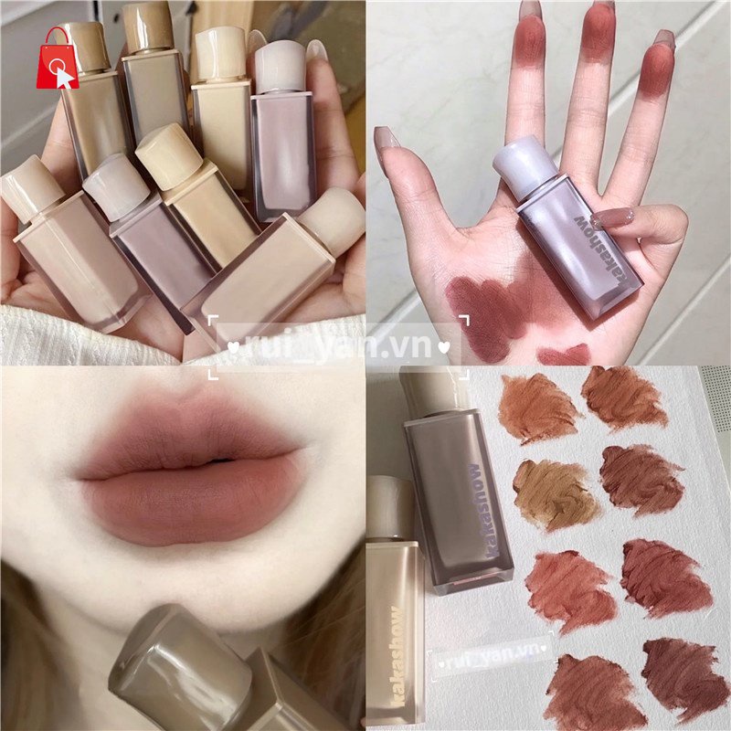 Son Kem Hai Đầu Hiệu Ứng Nhung Lì Màu Trà Sữa Và nude Trang Điểm Má Hồng