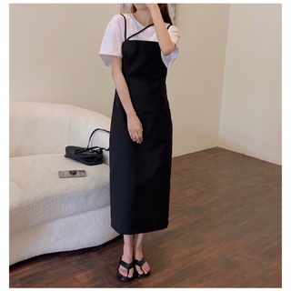 Váy 2 dây đen thô new Hàn