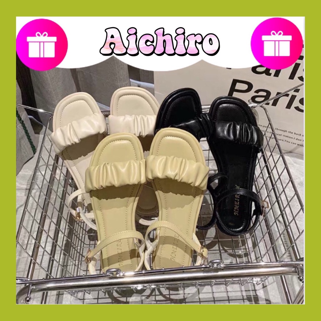 Giày Sandal nữ cao gót 2p phối xếp ly cực xinh trẻ trung, Giày quai hậu nữ xăng-đan mẫu mới cực dễ phối đồ full size