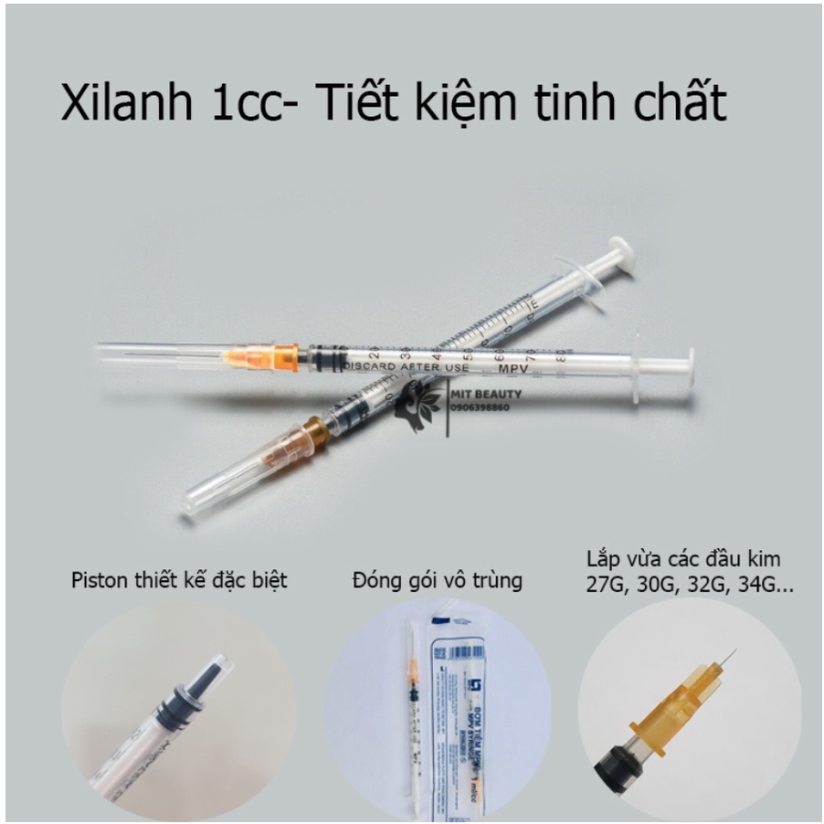 Hộp 100 cái Bơm kim tiêm MPV 1ml  xilanh 1cc tiết kiệm tinh chất tiêm prp lắp đầu kim meso