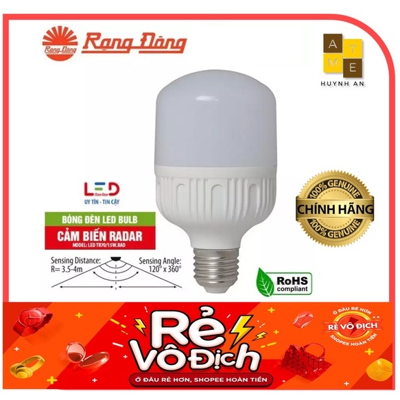 Bóng LED Cảm Biến Cảm Ứng Rada Chuyển Động Rạng Đông /9W/15W ánh sáng trắng [Chính hãng] [Rẻ vô địch]