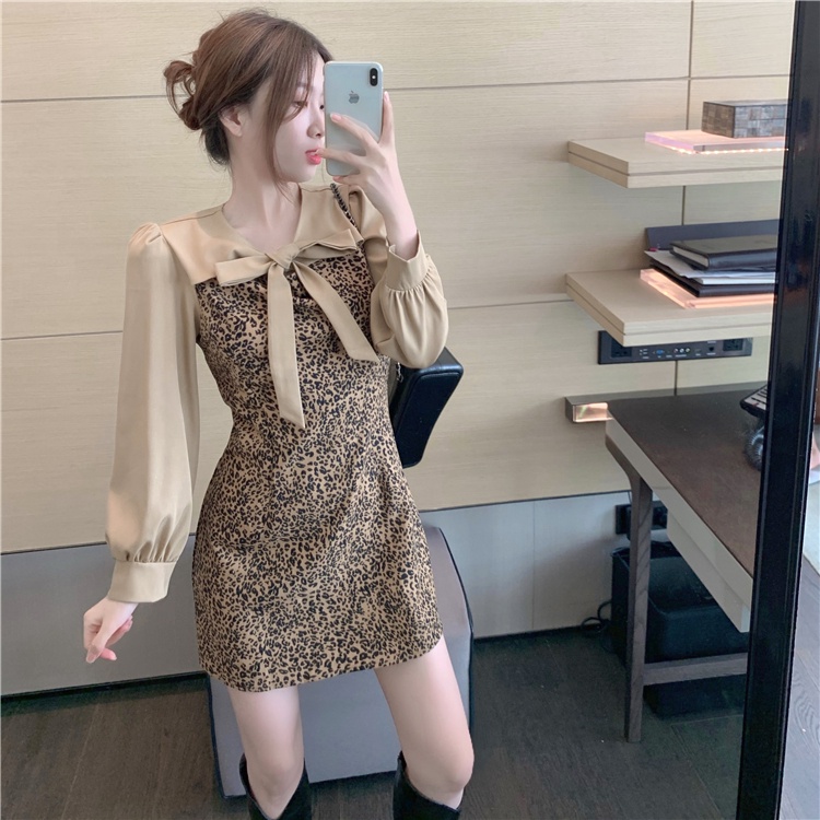 Đầm ôm Dài Tay Cổ Thắt Nơ Họa Tiết Da Báo Thời Trang | BigBuy360 - bigbuy360.vn