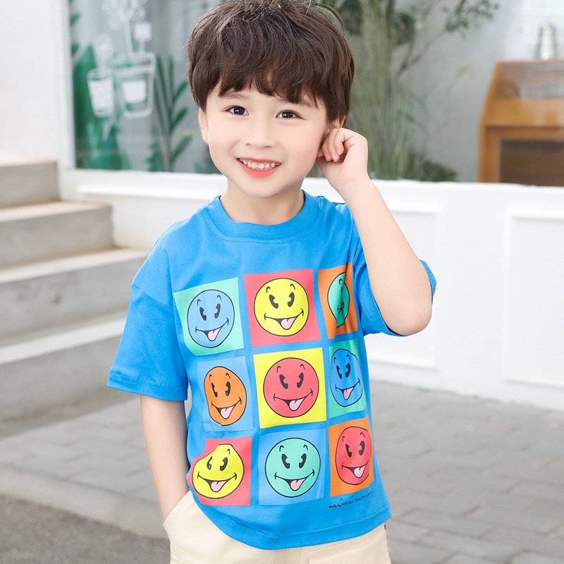 Áo Thun Cotton Tay Ngắn Cổ Tròn Thoáng Khí In Họa Tiết Hoạt Hình Dễ Thương Phong Cách Hàn Quốc Dành Cho Trẻ Em 80-130cm