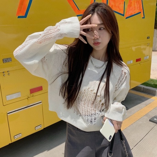 QKOOLE  Áo sweater Dệt Kim Tay Dài Dáng Rộng Màu Sắc Ngọt Ngào Phong Cách Hàn Quốc Thời Trang Cho Nữ