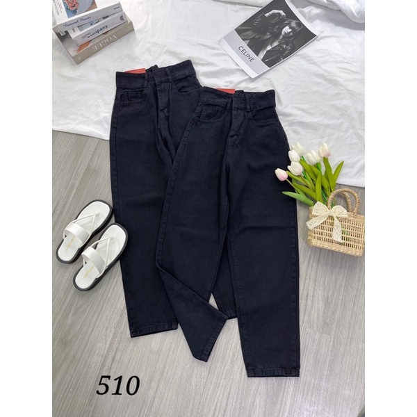 Baggy jeans lưng cao trơn 2 nút