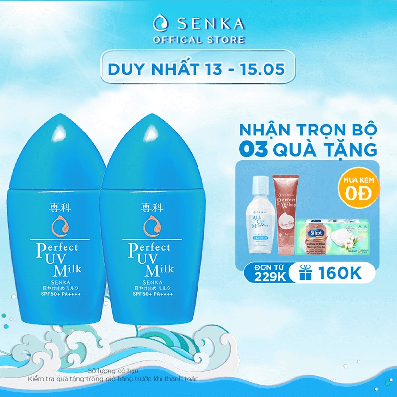 TIẾT KIỆM HƠN Bộ 02 Kem chống nắng dạng sữa Senka Perfect UV Milk 40ml