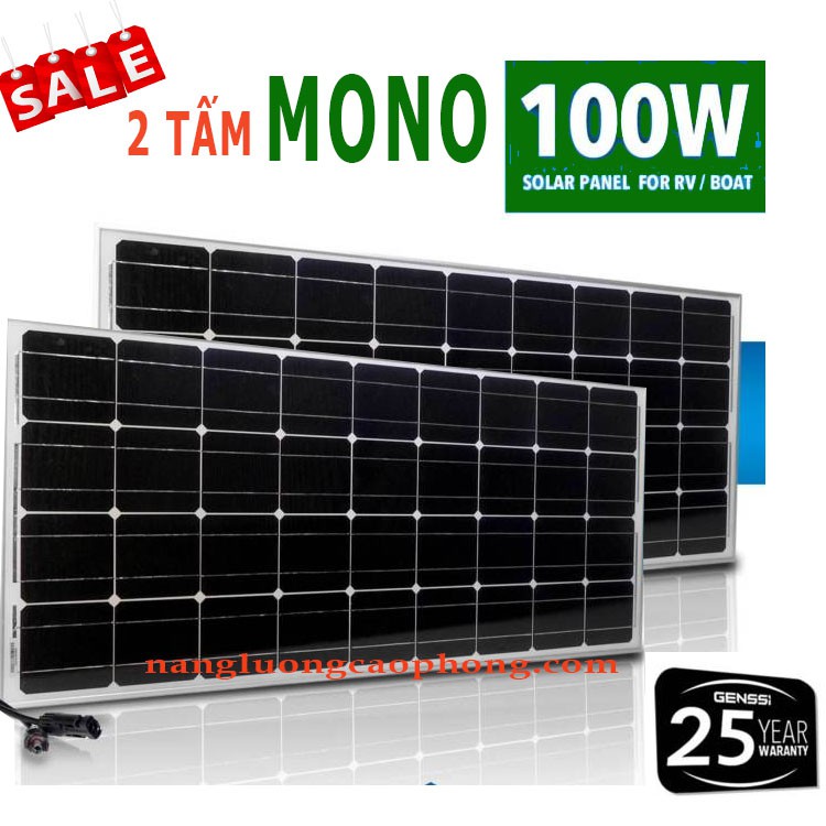 Pin mặt trời mono 100W COMBO 2 TẤM hiệu suất cao