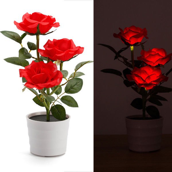 Đèn 3 bóng LEd năng lượng mặt trời họa tiết hoa hồng trang trí vườn nhà