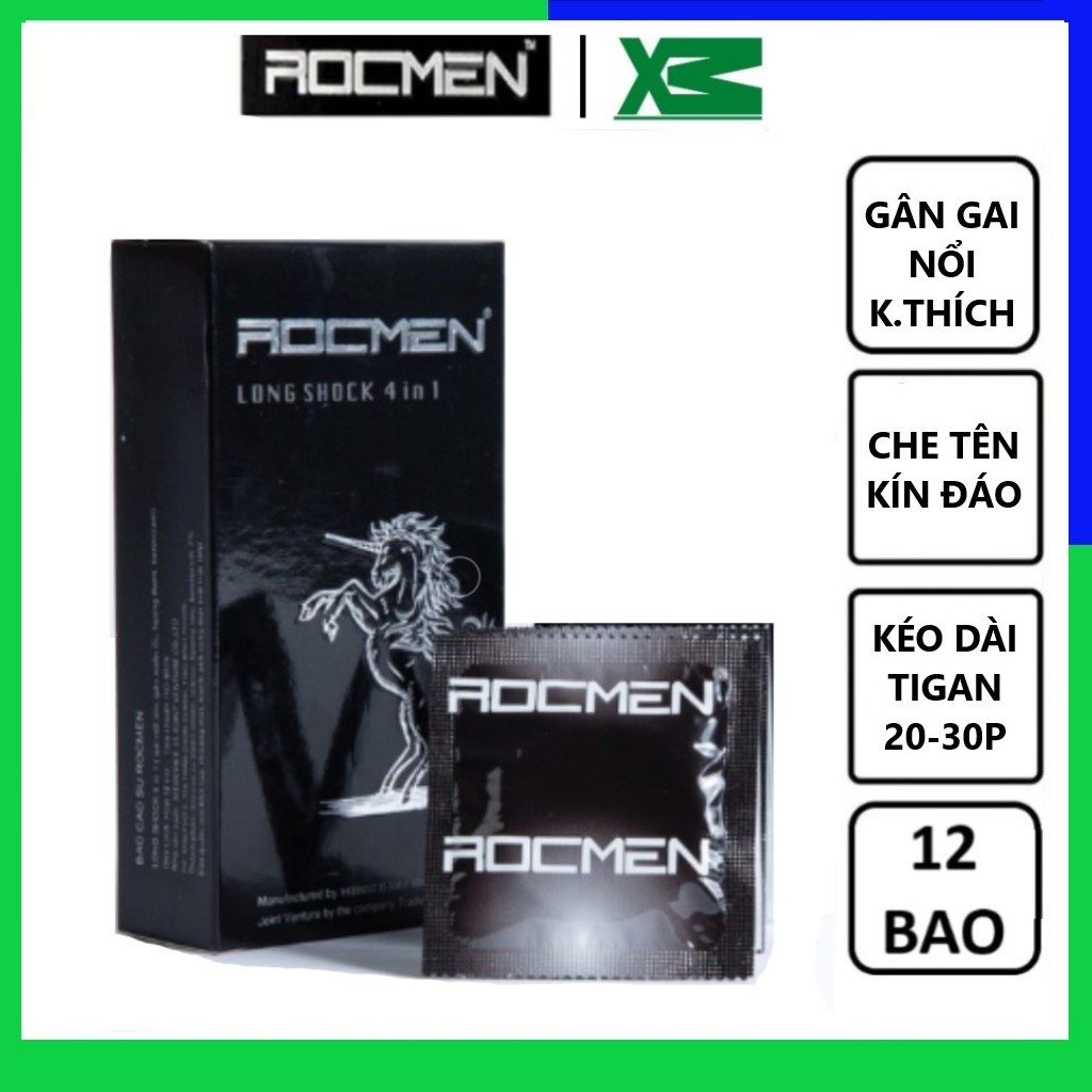 Bao cao su gân gai ROCMEN bcs nam có gai kéo dài thời gian quan hệ, chống xuất tinh sớm, tăng khoái cảm - hộp 12 chiếc