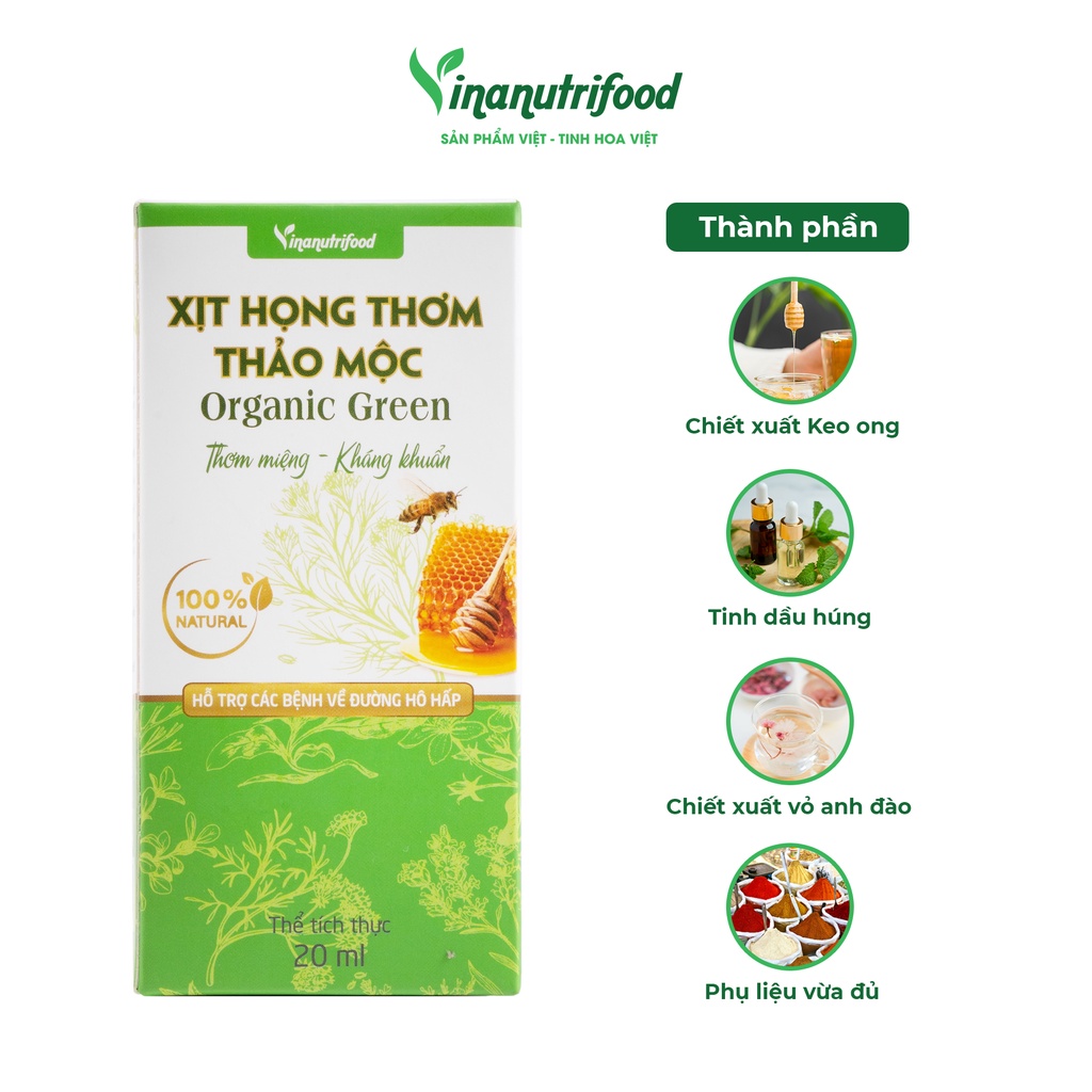 Xịt thảo mộc organic Vinanutrifood mùi thơm nhẹ nhàng loại bỏ các vi khuẩn gây mùi ngăn mùi hiệu quả