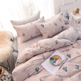 Bộ chăn ga gối đệm cotton poly nhập khẩu bộ 4 món vỏ chăn, ga , 2 vỏ gối - mẫu màu hồng hoa xương rồng