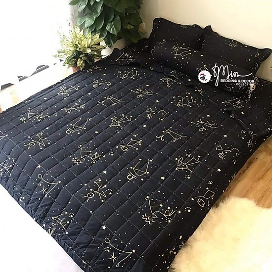 TANGGIA 3/8 Set 5 món chăn hè ga gối mẫu SAO ĐEN, Mẫu mới nhất vừa được cập nhật