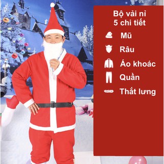 Bộ quần áo ông già Noel hay bộ trang phục noel người lớn vải nỉ 5 chi tiết
