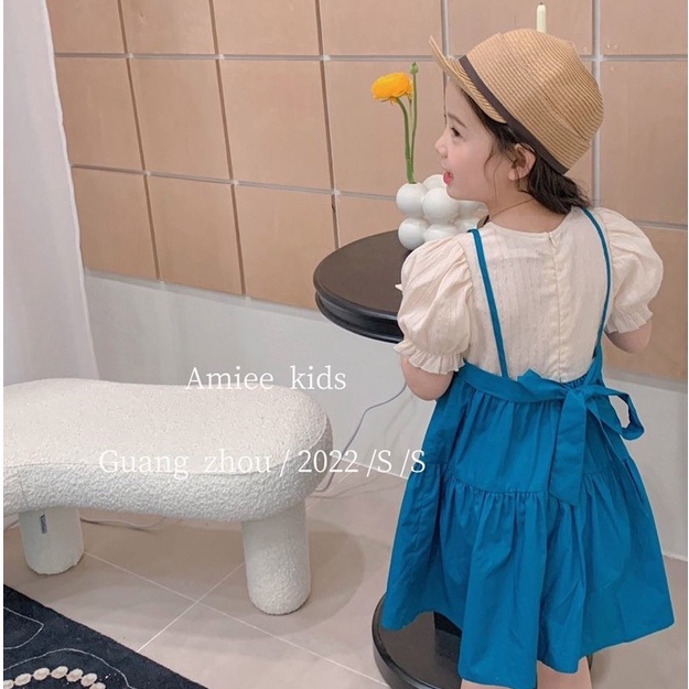 Đầm Công Chúa Giả Hai Lớp Tay Ngắn Phong Cách Hàn Quốc Xinh Xắn Cho Bé Gái 1-7 Tuổi