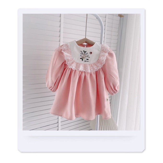 Váy thu thêu ngực cho bé gái 8-20kg- Chất mỏng vừa mặc thu đông