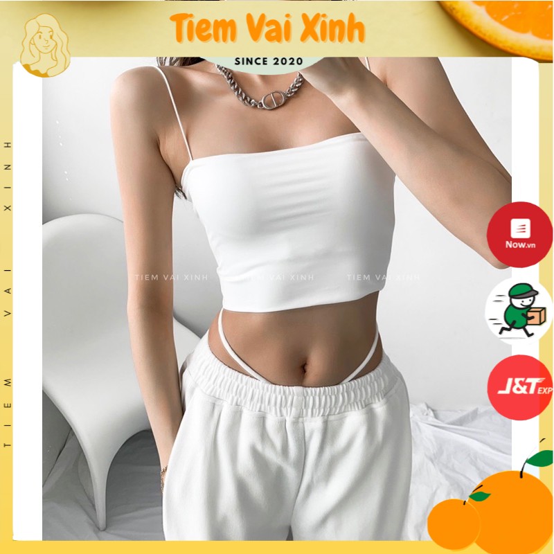 Áo Hai Dây Croptop [Tiệm Vải Xinh] Áo Ống Hai Dây Croptop 2 Lớp - Hàng Quảng Châu ct019