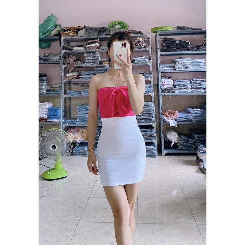 set áo ống nơ chân váy ôm ( hình thật)