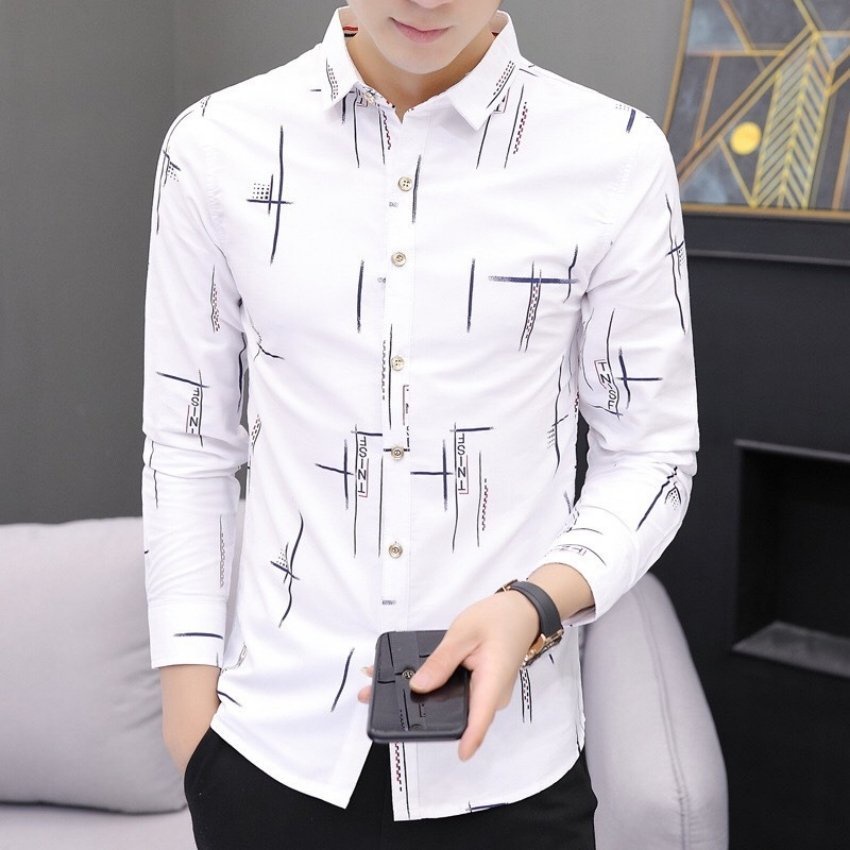 Áo sơ mi nam dài tay họa tiết chữ TNFS thời trang Erina cao cấp chất vải mát mịn