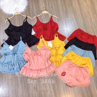 Bộ lụa satin 2 dây ren bèo
