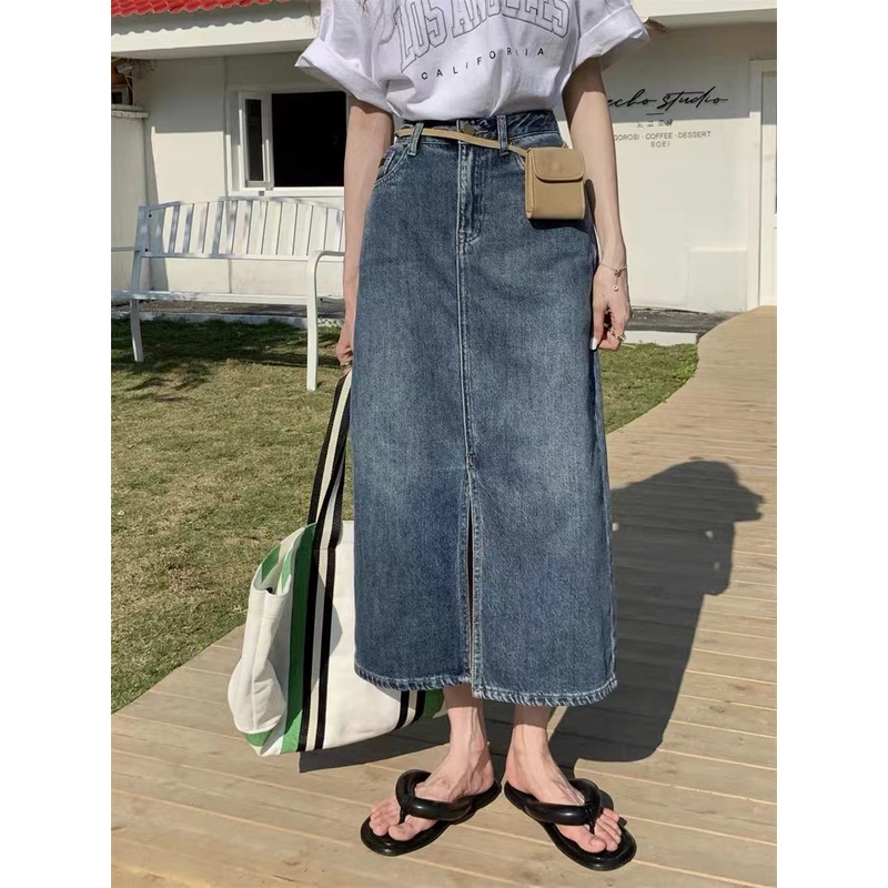 Chân Váy Denim Dài Qua Gối Dáng Chữ a Lưng Cao Phong Cách Phương Tây Retro Cỡ Lớn
