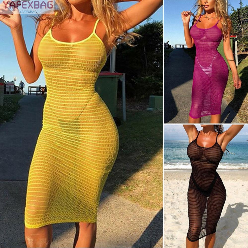 Ladies Women's Dress Crew neck Bodycon Casual Midi Slim fit Spaghetti strap