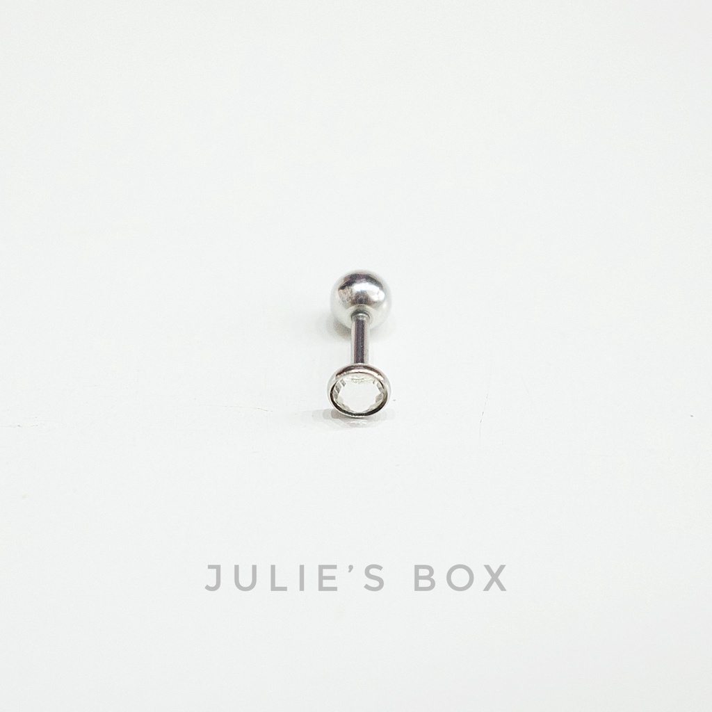 [1 CHIẾC] Khuyên Tai Nam Nữ Đá Có Viền Màu Bạc Unisex Cá Tính Không Gỉ Không Ngứa Không Bay Màu Julies Box 66