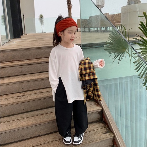 Bộ Áo Thun Tay Dài Dáng Rộng + Quần Dài Phong Cách Hip hop Thời Trang Mùa Thu Dành Cho Bé Gái 3-8 Tuổi