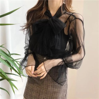 Áo voan cổ nơ