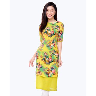 Áo Dài Cách Tân 2 Lớp Hoa Nổi Bật