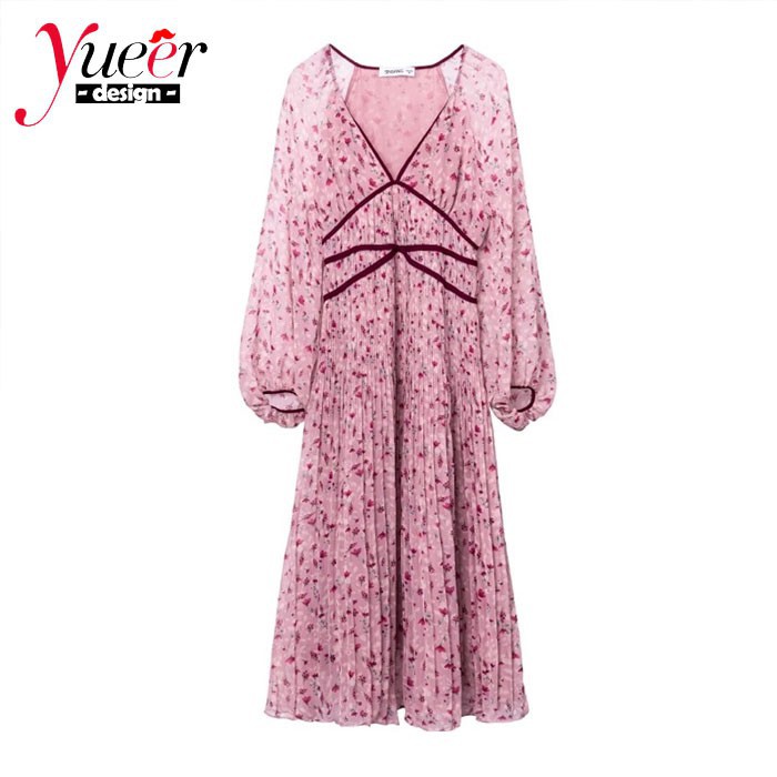 Đầm Voan Hoa Dài Qua Gối Cổ Chữ V Size S-4Xl