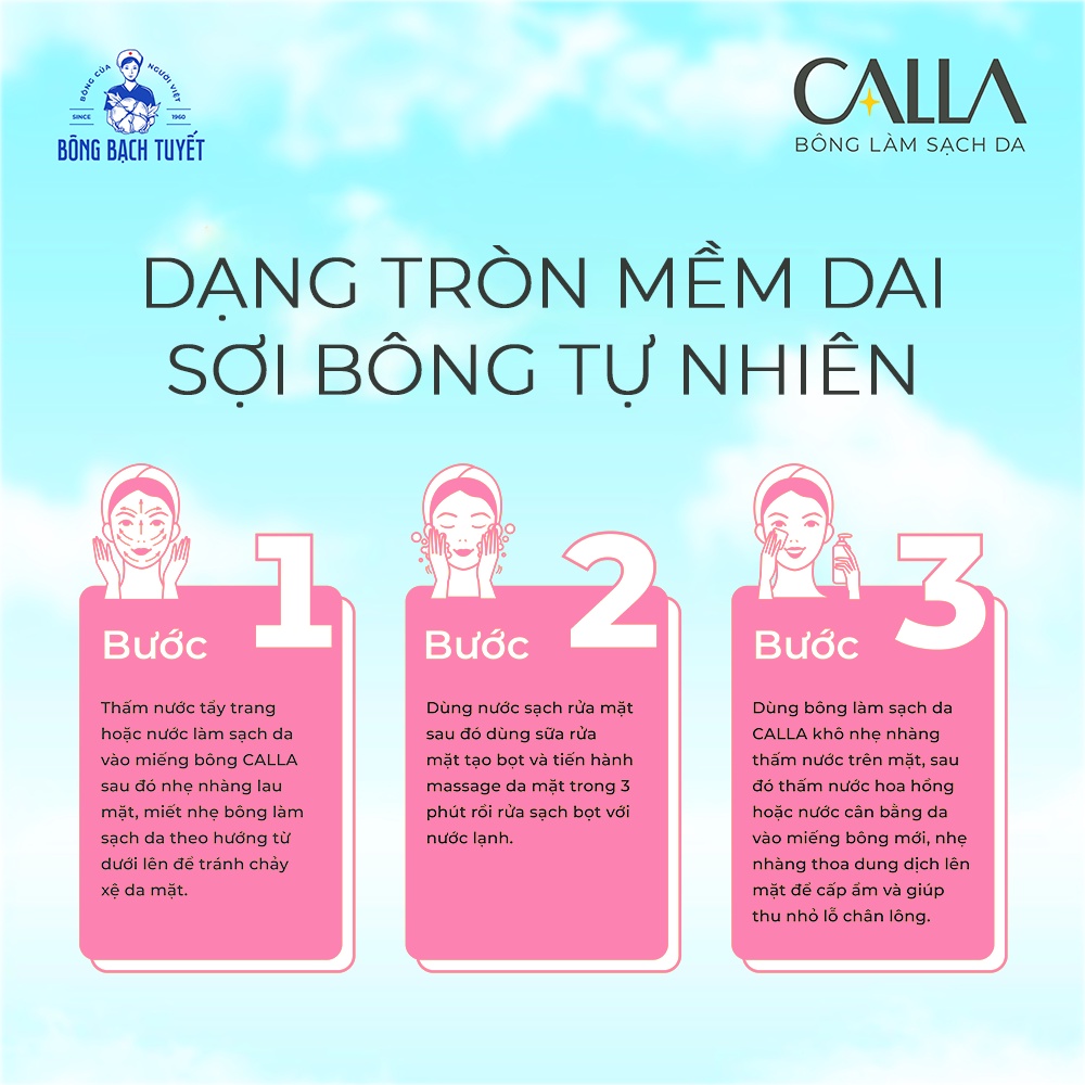 Combo 3 Gói Bông Tẩy trang làm sạch da Bông Bạch Tuyết Calla tròn mịn 150 miếng/gói