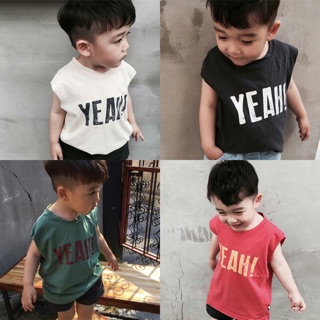 [Mẫu Siêu Hot]Quần áo thời trang trẻ em/Áo Phông 100% cotton mềm mịn hình chữ Yeah cho bé trai bé gái